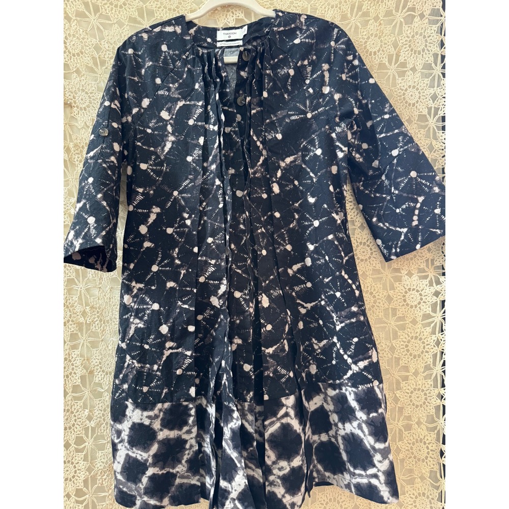 Boho Thakoon Black Ikat Print Button Down Dress XS Cotton